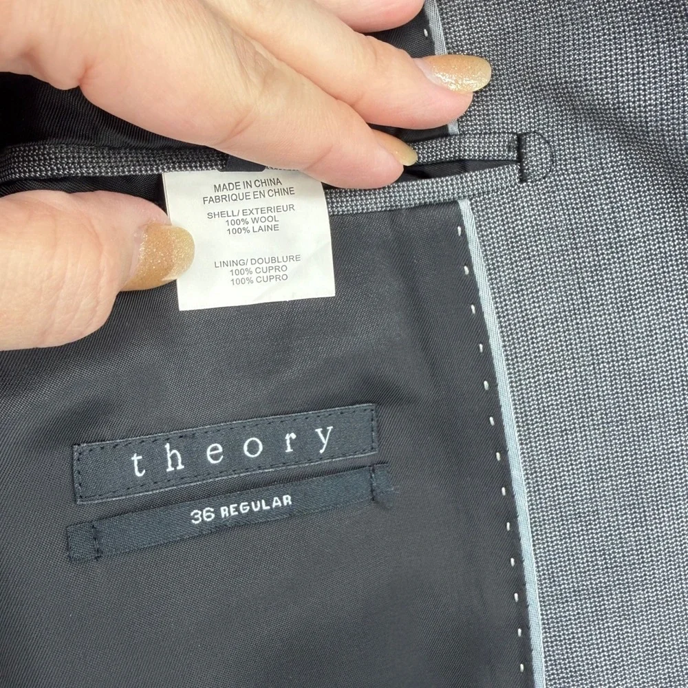 Theory Men Suit‎ Jacket Blazer 36 Regular Gray Wool Blend Business Formal